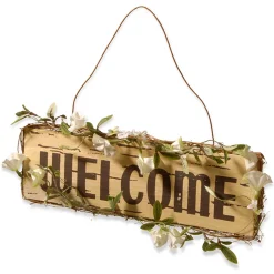 Clearance National Tree Company 21 in. Spring Hanging Welcome Sign, Lightweight Wooden Construction with Leafy Vine Trim