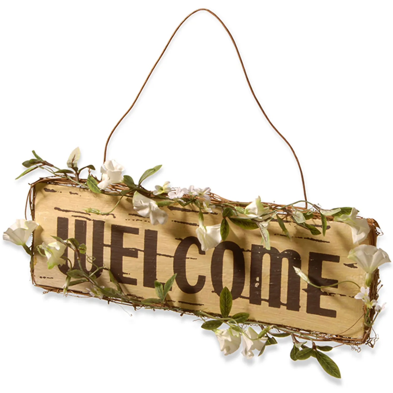 Clearance National Tree Company 21 in. Spring Hanging Welcome Sign, Lightweight Wooden Construction with Leafy Vine Trim