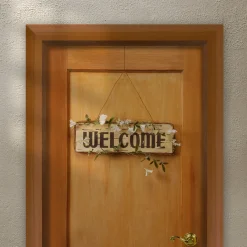 Clearance National Tree Company 21 in. Spring Hanging Welcome Sign, Lightweight Wooden Construction with Leafy Vine Trim