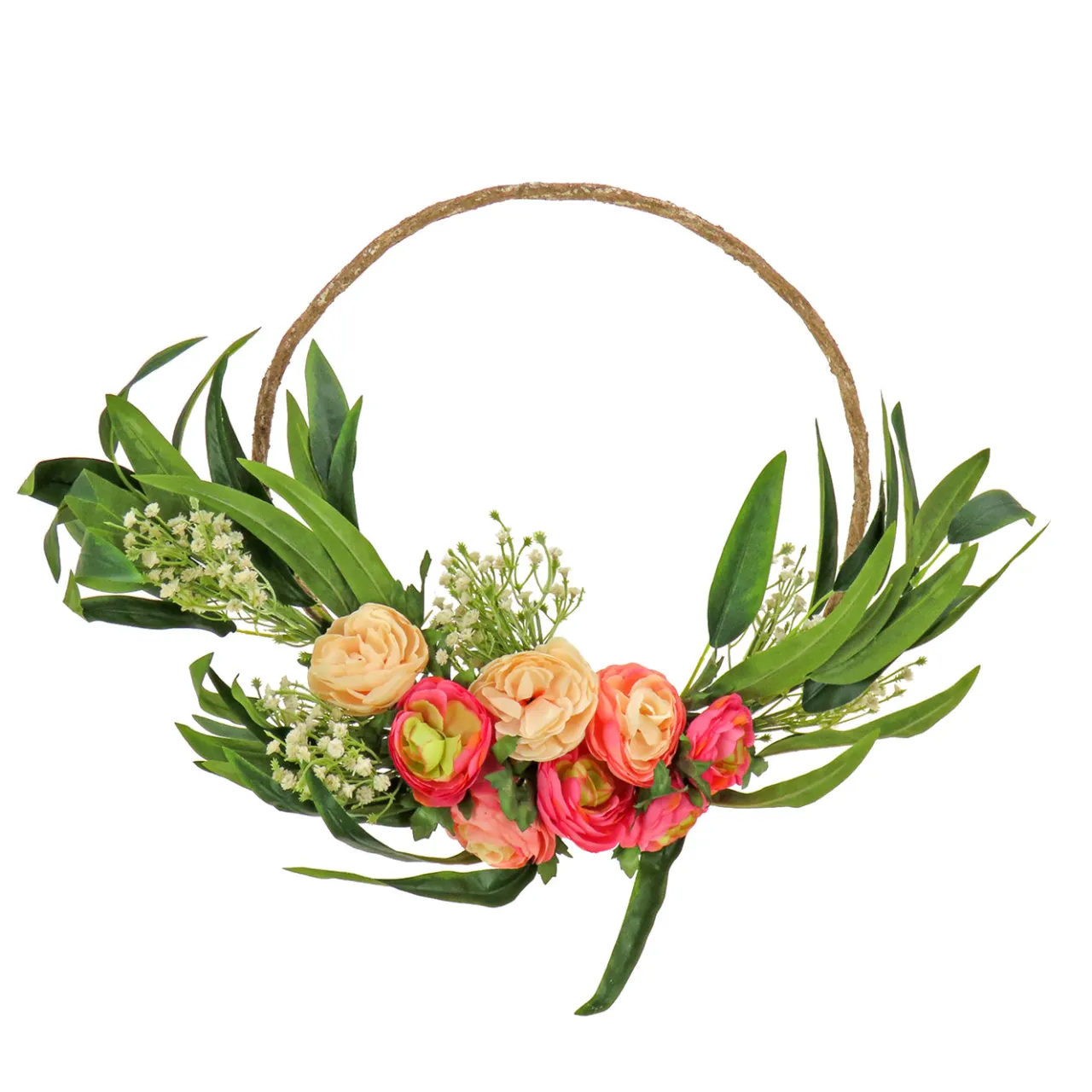 Best National Tree Company 16 in. Spring Hoop Wreath with Eucalyptus and Buttercups