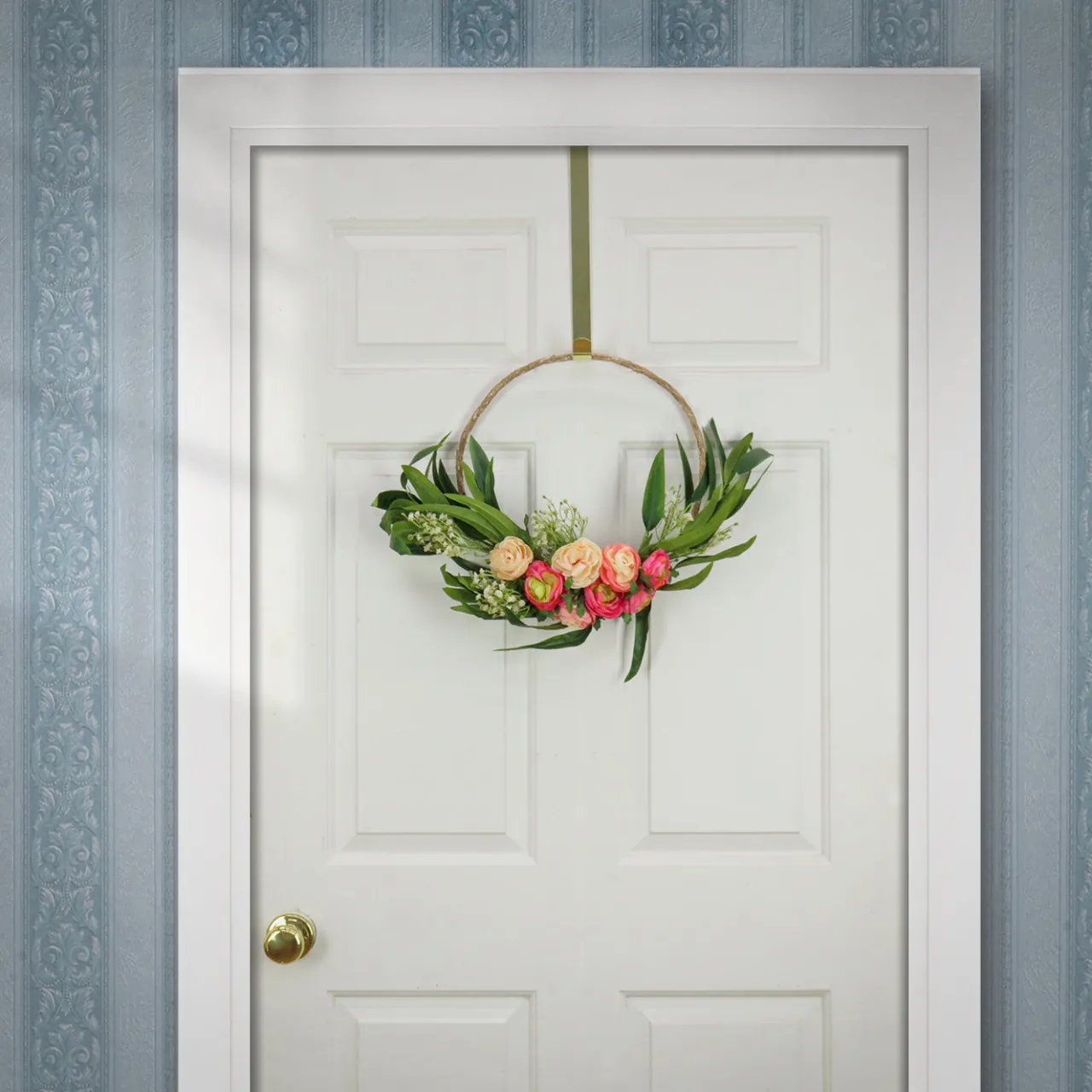 Best National Tree Company 16 in. Spring Hoop Wreath with Eucalyptus and Buttercups