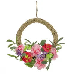 National Tree Company 16 in. Spring Hoop Wreath with Peony, Rose, and Globe Flower Blooms