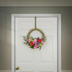National Tree Company 16 in. Spring Hoop Wreath with Peony, Rose, and Globe Flower Blooms