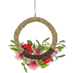 National Tree Company 16 in. Spring Hoop Wreath with Peony, Rose, and Globe Flower Blooms