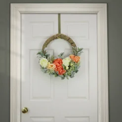 Best National Tree Company 20 in. Spring Hoop Wreath with Peony, Rose, and Lamb's Ear Flower Blooms