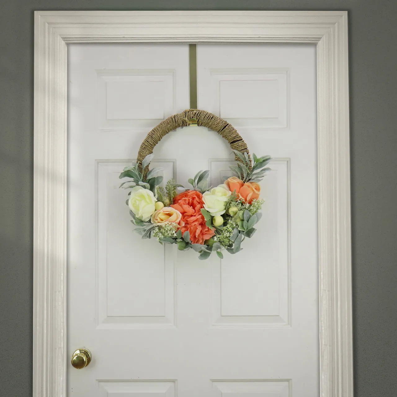 Best National Tree Company 20 in. Spring Hoop Wreath with Peony, Rose, and Lamb's Ear Flower Blooms