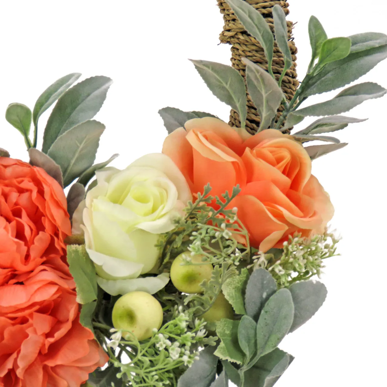Best National Tree Company 20 in. Spring Hoop Wreath with Peony, Rose, and Lamb's Ear Flower Blooms