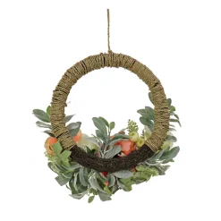 Best National Tree Company 20 in. Spring Hoop Wreath with Peony, Rose, and Lamb's Ear Flower Blooms