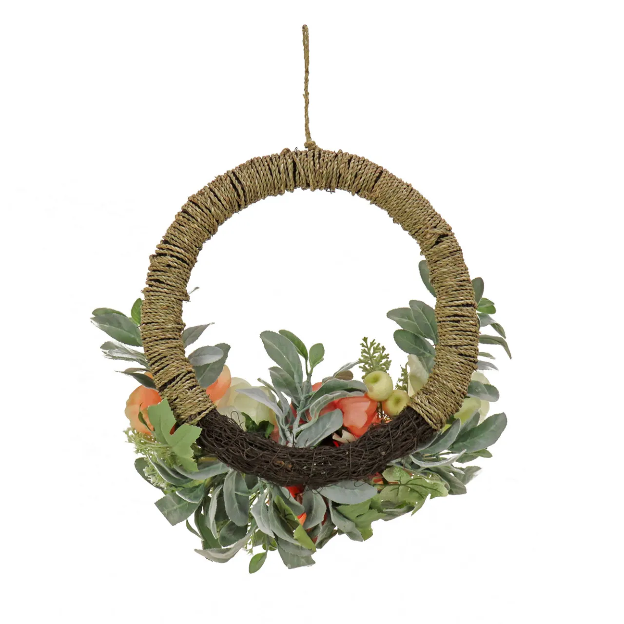 Best National Tree Company 20 in. Spring Hoop Wreath with Peony, Rose, and Lamb's Ear Flower Blooms