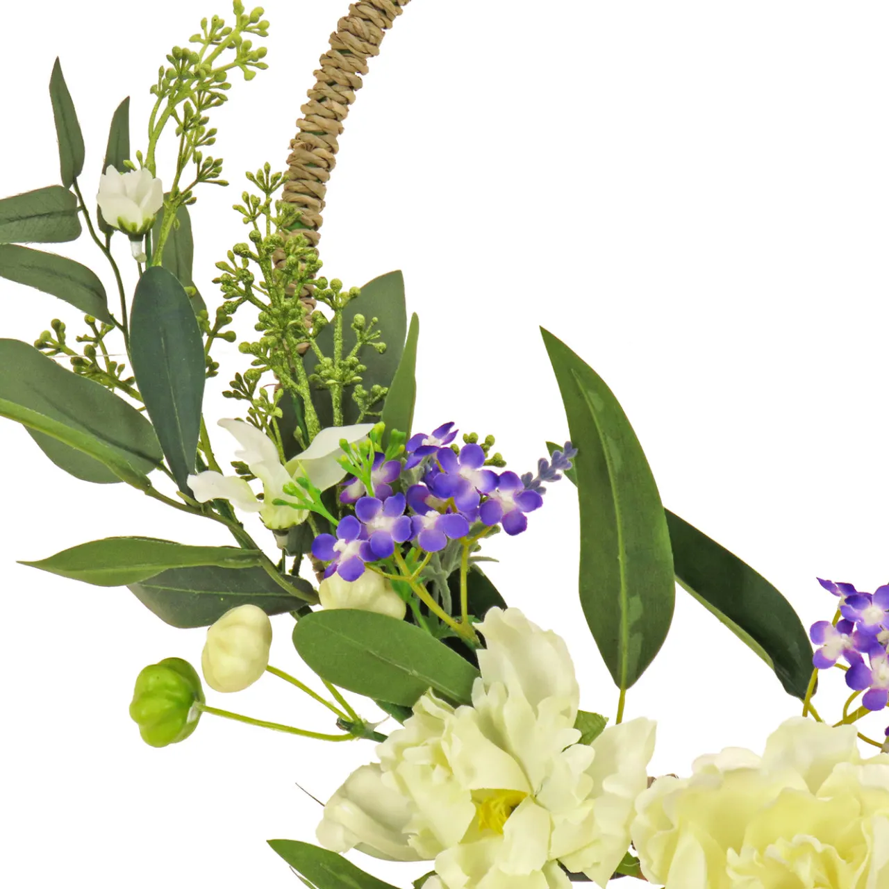 Discount National Tree Company 18 in. Spring Hoop Wreath with Peony Flower Blooms, Mini Blossoms, and Flowing Green Stems