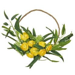 Best National Tree Company 16 in. Spring Hoop Wreath with Buttercup Blooms, Baby’s Breath, and Flowing Green Stems
