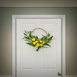 Best National Tree Company 16 in. Spring Hoop Wreath with Buttercup Blooms, Baby’s Breath, and Flowing Green Stems