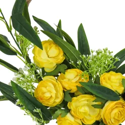 Best National Tree Company 16 in. Spring Hoop Wreath with Buttercup Blooms, Baby’s Breath, and Flowing Green Stems