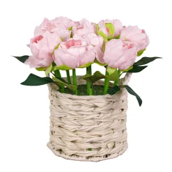 Sale National Tree Company 10 in. Spring Light Pink Peony Flower Bouquet in White Basket