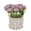 Best National Tree Company 10 in. Spring Light Purple Peony Flower Bouquet in White Basket
