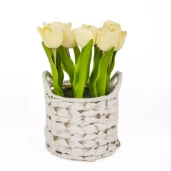 Sale National Tree Company 10 in. Spring Light Yellow Tulip Bouquet in White Basket