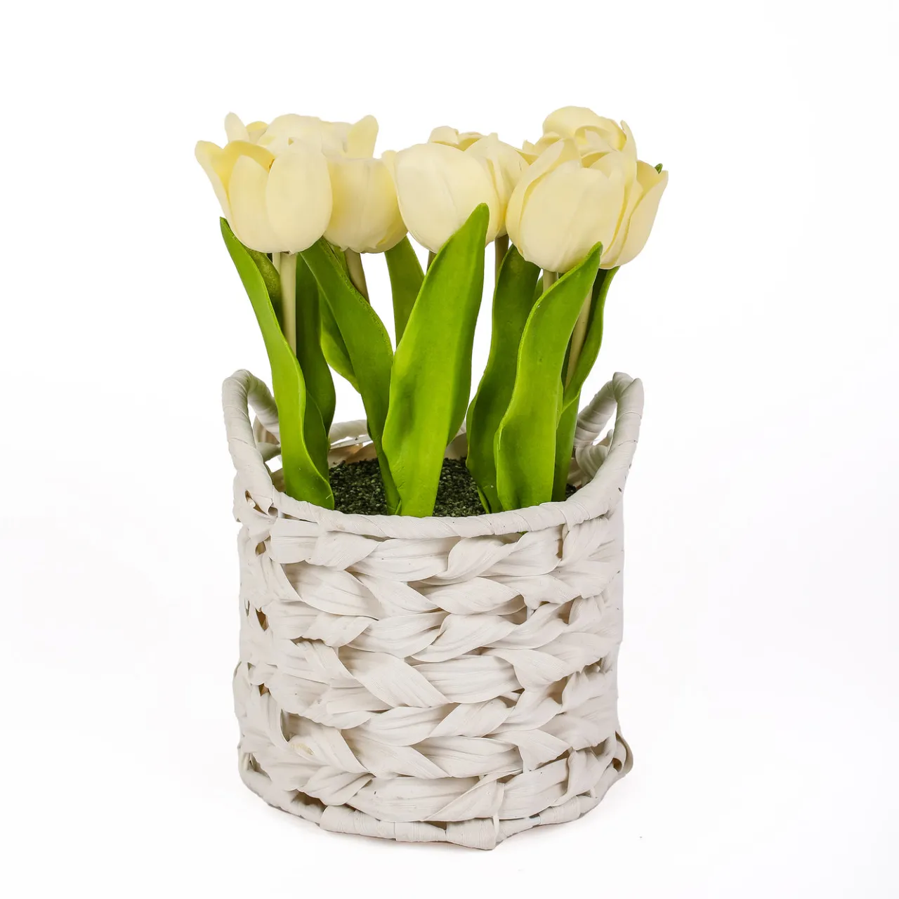 Sale National Tree Company 10 in. Spring Light Yellow Tulip Bouquet in White Basket