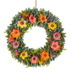 New National Tree Company 18 in. Spring Multicolor Floral Wreath with Fern