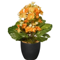 Online National Tree Company 12 in. Spring Orange Flower Blooms Potted Plant in Black Ceramic Pot