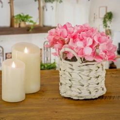 National Tree Company 10 in. Spring Pink Hydrangea Bouquet in White Basket
