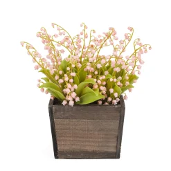 Best National Tree Company 10 in. Spring Pink Lily-of-the-Valley Flowers in Wood Box