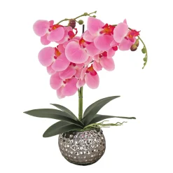 New National Tree Company 21 in. Spring Pink Orchid in Silver Smooth Ceramic Pot