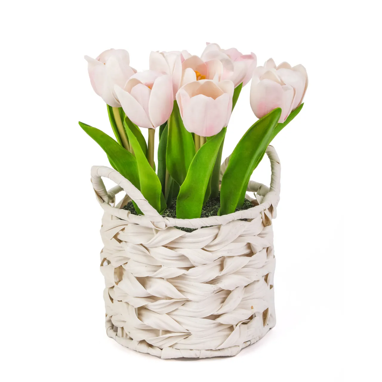 Discount National Tree Company 10 in. Spring Pink Tulip Bouquet in White Basket