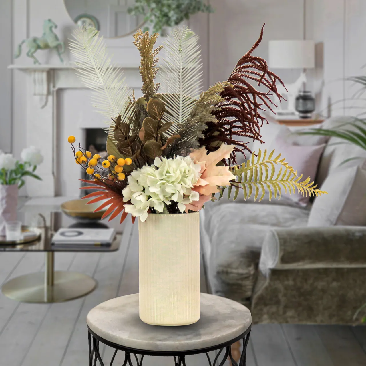 Clearance National Tree Company 31 in. Spring Potted Plant Table Decoration with Fern Branches, Hydrangea Blooms