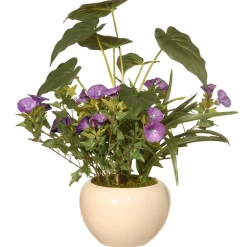 Online National Tree Company 18 in. Spring Purple Flower Blooms Potted Plant in a Cream Ceramic Pot
