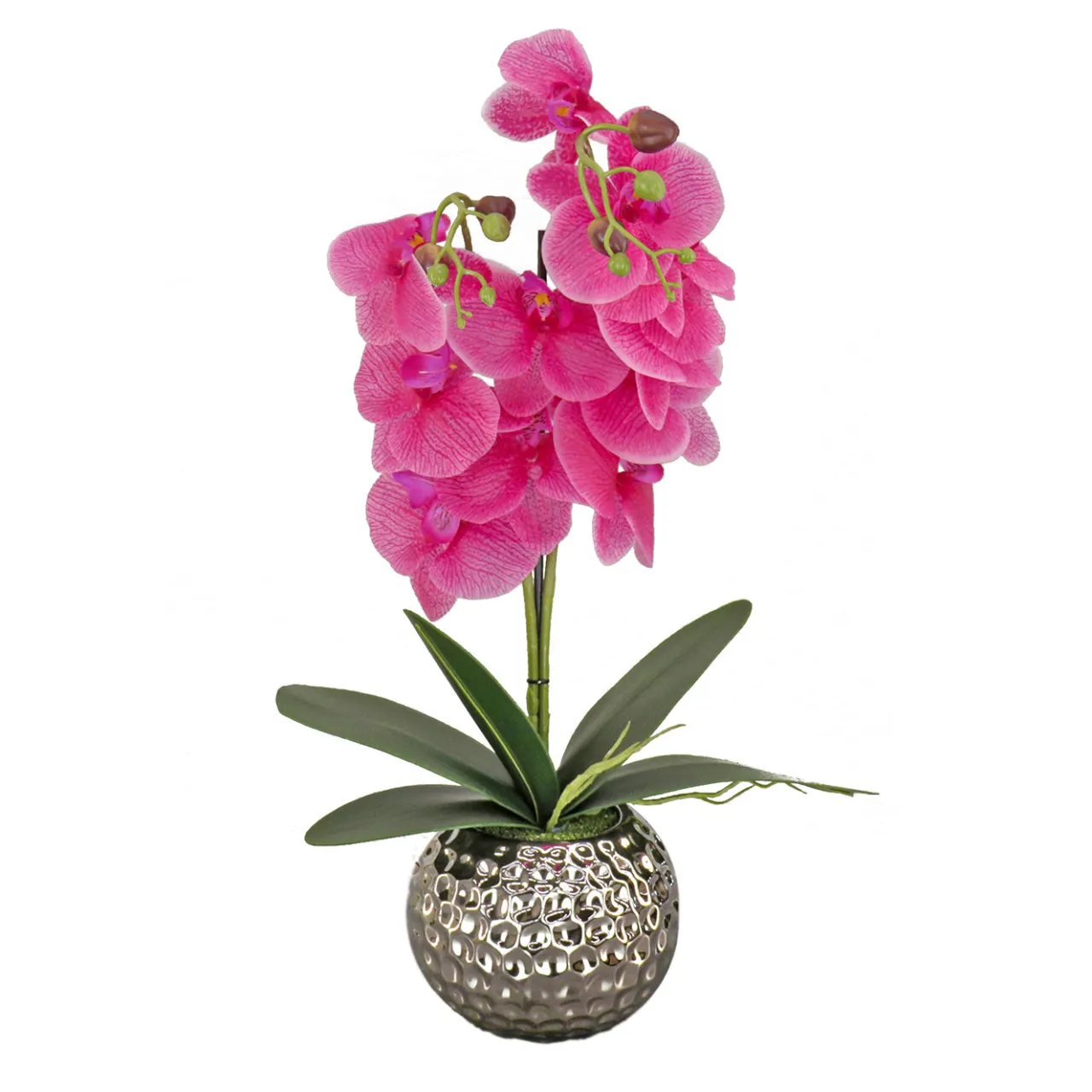 Best National Tree Company 21 in. Spring Purple Orchid in Silver Smooth Ceramic Pot