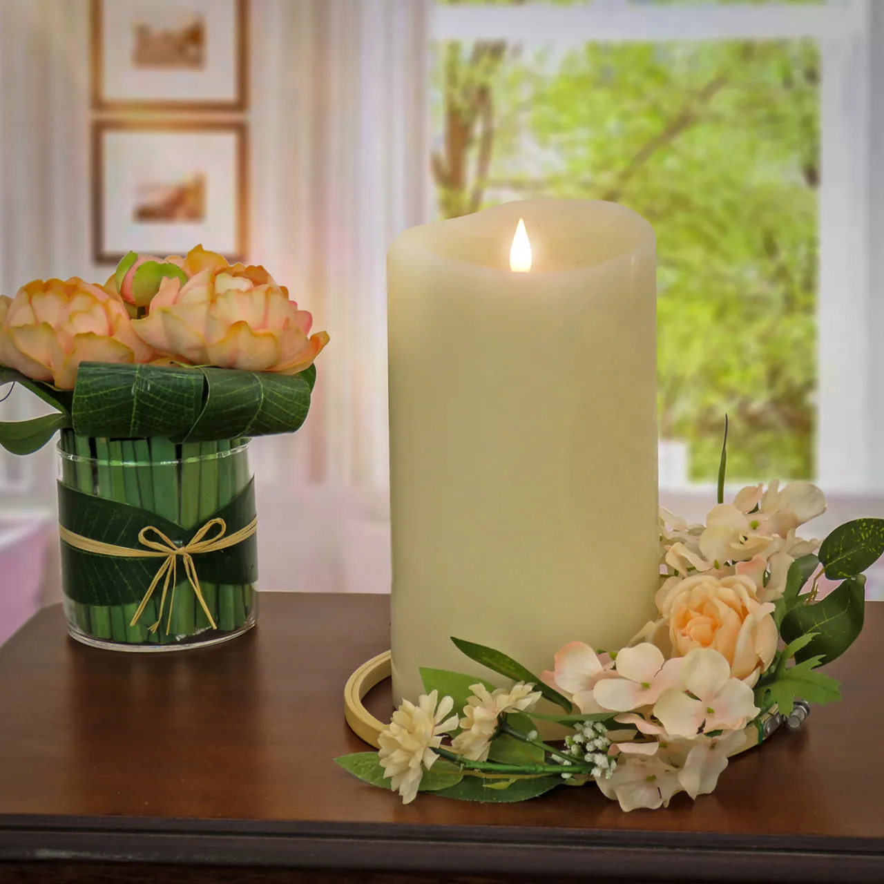 Online National Tree Company 12 in. Spring Table Wreath with Hydrangea and Victorian Rose