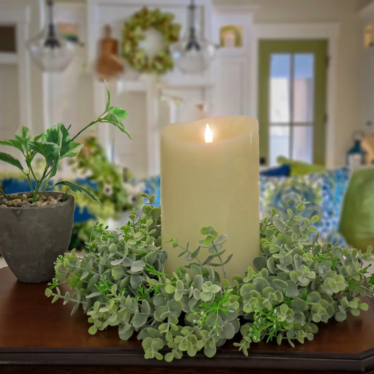 New National Tree Company 14 in. Spring Table Wreath with Eucalyptus Leaf Stems