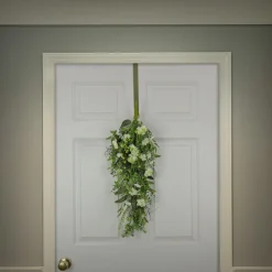 New National Tree Company 28 in. Spring Teardrop Wall Hanging Decoration with Flower Blooms, Berries, Leafy Greens