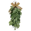 National Tree Company 26 in. Spring Teardrop Wall Hanging Decoration with Eucalyptus Leaves, Magnolia Blooms, Flowing Green Stems