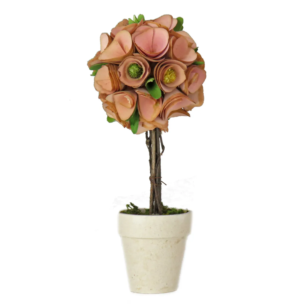 Discount National Tree Company 12 in. Spring Topiary with Pink Floral Blooms, White Pot Base