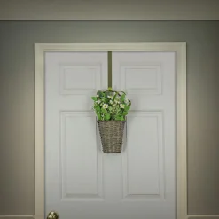 New National Tree Company 18 in. Spring Wall Hanging Baske with Daisy Flowers, Berries, Leafy Greens