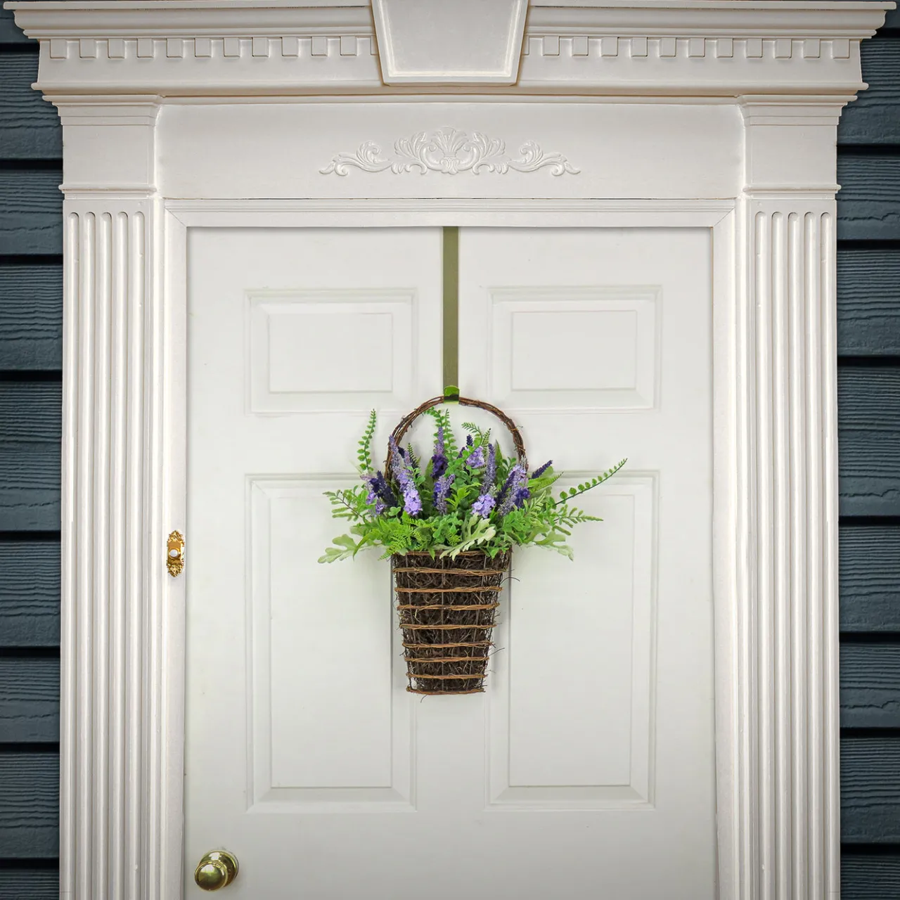 National Tree Company 20 in. Spring Wall Hanging Basket with Astilbe Flowers, Ferns, Leafy Greens