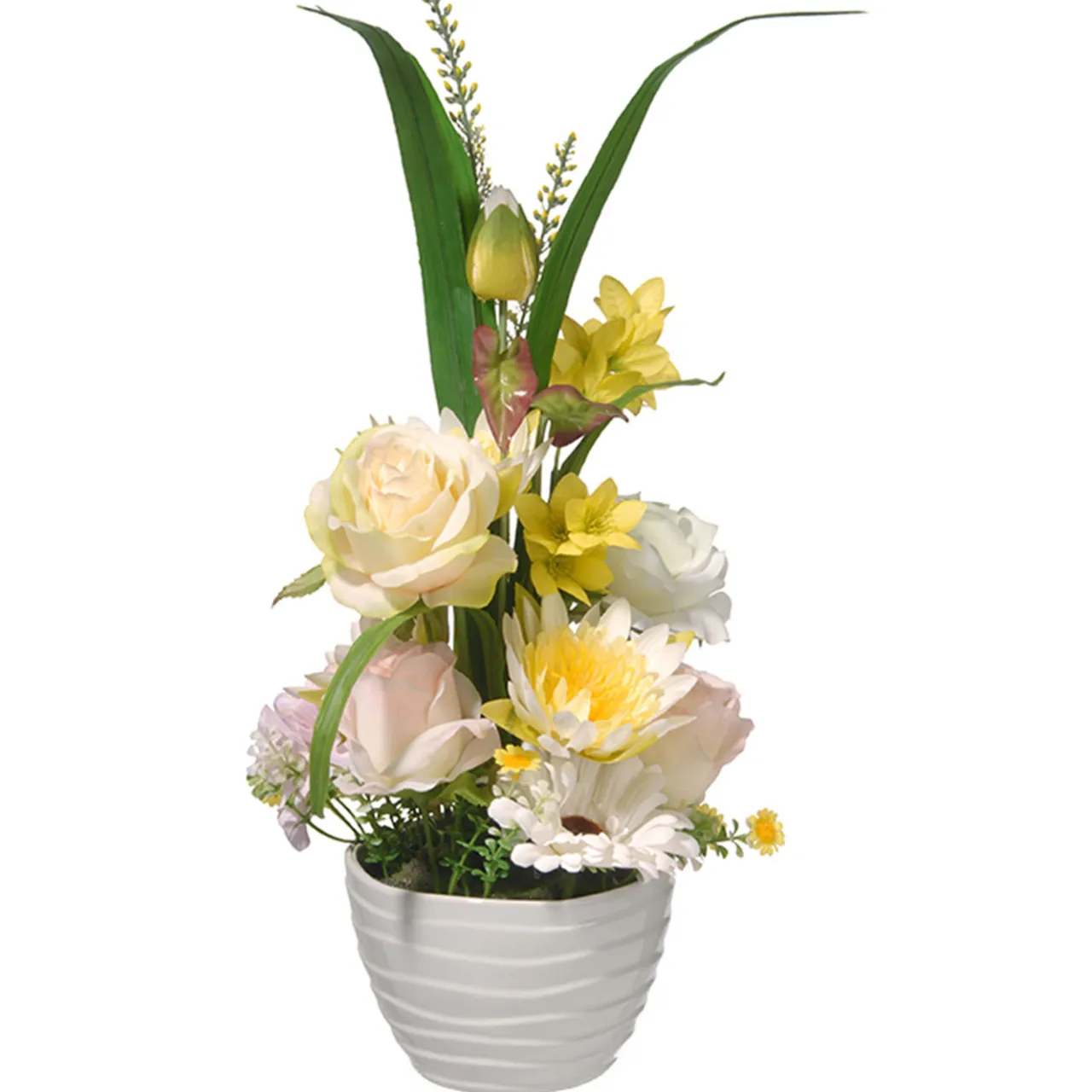 Outlet National Tree Company 17 in. Spring White Daises and Roses Flower Pot with Leafy Greens