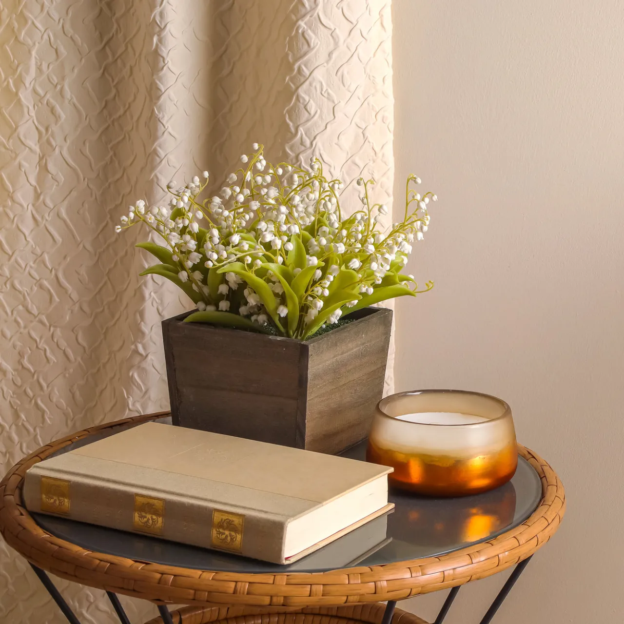 New National Tree Company 10 in. Spring White Lily-of-the-Valley Flowers in Wood Box