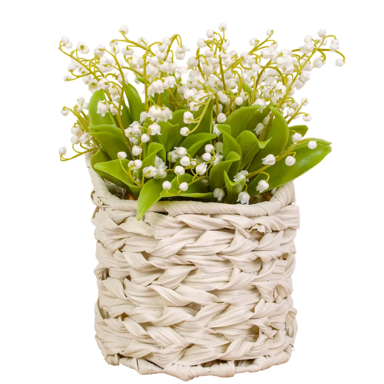 National Tree Company 11 in. Spring White Lily-of-the-Valley Flowers in White Basket