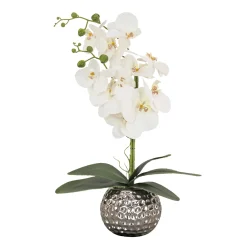 Hot National Tree Company 21 in. Spring White Orchid in Silver Smooth Ceramic Pot