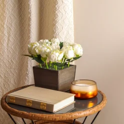Sale National Tree Company 10 in. Spring White Peony Flowers in Wood Box