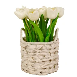 Outlet National Tree Company 10 in. Spring White Tulip Bouquet in White Basket
