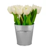 National Tree Company 9 in. Spring White Tulip Bouquet in Metal Pot