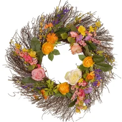 Discount National Tree Company 24 in. Spring Wildflower Wreath with Flower Blooms, Berry Clusters, Leaves