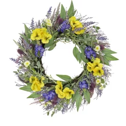 Best National Tree Company 22 in. Spring Wreath with Pansy Blooms, Lavender, and Assorted Blossoms