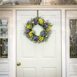 Best National Tree Company 22 in. Spring Wreath with Pansy Blooms, Lavender, and Assorted Blossoms