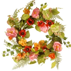 Hot National Tree Company 22 in. Spring Wreath with Assorted Flowers, Fern Fronds, and Leafy Greens