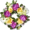 National Tree Company 18 in. Spring Wreath with Colorful Daisies, Hydrangeas, Roses, Leafy Greens