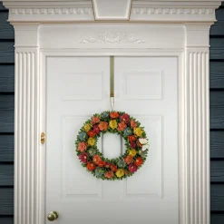 National Tree Company 20 in. Spring Wreath with Colorful Assorted Wood Cut Flowers, Flowing Green Leaves